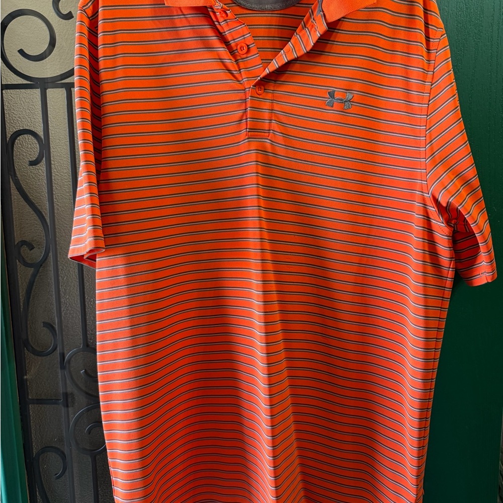 Under Armour Men's Polo in Orange and Black Stripes